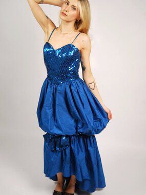 80s Prom Gown (8) cobalt electric blue vintage maxi sequin asymmetrical glam